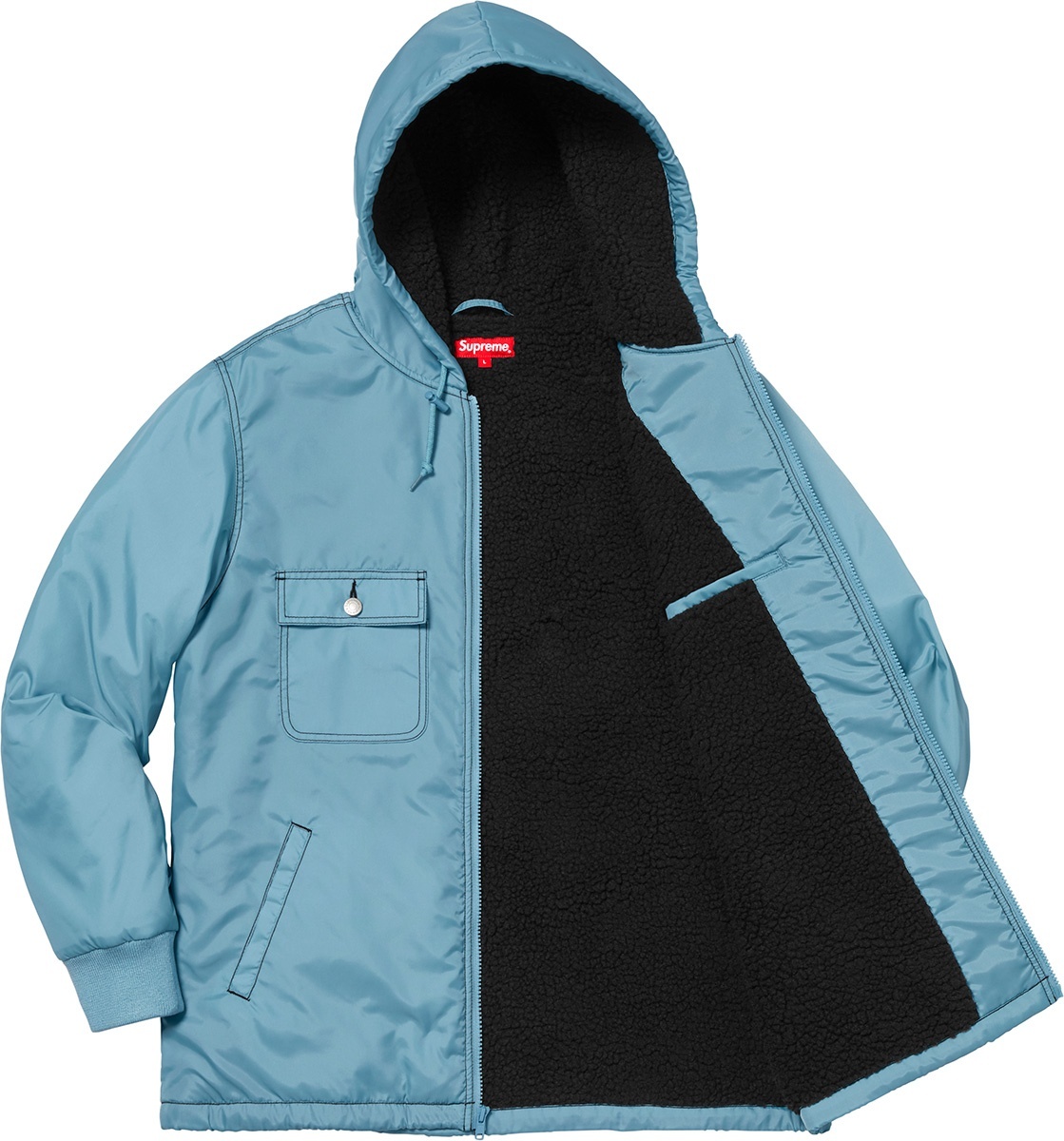 Sherpa Lined Nylon Zip Up Jacket view 16